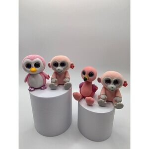 Ty Beanie Flocked Mini Boos Collectibles Figure Lot Flamingo Penguin Monkey /HH9